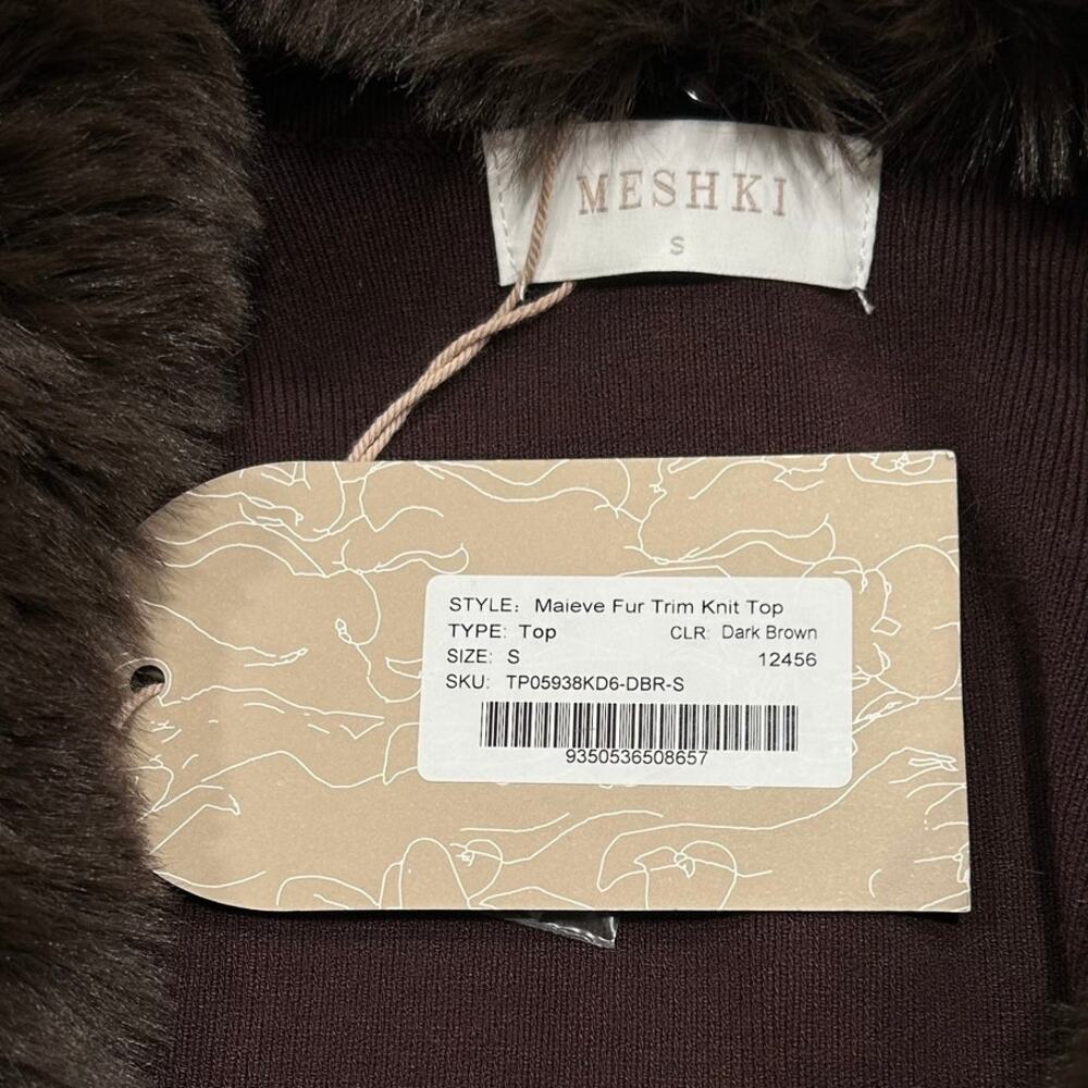 MESHKI Maeve Faux Fur Trim Women's Dark Brown Long Sleeve Size S New with Tags - Picture 10 of 13